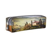 Astuccio portapenne cilindrico portatile con cerniera in pelle, borsa per cosmetici,La Toscana vista dalla pietra Antico borgo di Montepulciano Italia in una giornata nuvolosa Natura