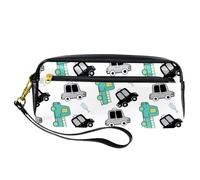 Astuccio portapenne con camion e auto, in pelle PU, con cerniera, per ragazzi e ragazze, per scuola e ufficio