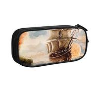 Astuccio portapenne con cerniera a forma di barca a vela, blu di grande capacità, per scuola, ufficio e viaggi, Nero , Taglia unica, Organizer per borse