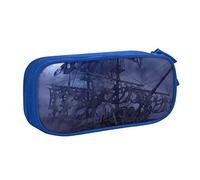 Astuccio portapenne con cerniera a forma di barca a vela pirata con luna piena, astuccio rosa di grande capacità, per scuola, ufficio e viaggi, Blu, Taglia unica, Organizer per borse