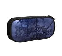 Astuccio portapenne con cerniera a forma di barca a vela pirata con luna piena, astuccio rosa di grande capacità, per scuola, ufficio e viaggi, Nero , Taglia unica, Organizer per borse