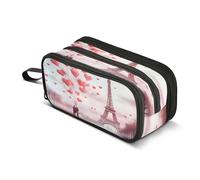 Astuccio portapenne con cerniera, astuccio per pennelli da trucco, astuccio per scuola, ufficio, lavoro, viaggi, torre Eiffel, con bouquet rosso e bianco HEA