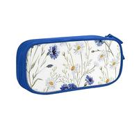 Astuccio portapenne con cerniera e fiori selvatici e fiordalisi, con margherite, astuccio nero di grande capacità, per scuola, ufficio e viaggi, Blu, Taglia unica, Organizer per borse