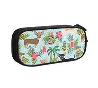 Astuccio portapenne con cerniera e motivo cane chihuahua, con ananas, rosa, grande capacità, per scuola, ufficio e viaggi, Nero , Taglia unica, Organizer per borse