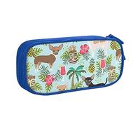 Astuccio portapenne con cerniera e motivo cane chihuahua, con ananas, rosa, grande capacità, per scuola, ufficio e viaggi, Blu, Taglia unica, Organizer per borse