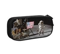 Astuccio portapenne con cerniera, grande capacità, con motivo astronauta sulla luna, per scuola, ufficio e viaggi, Nero , Taglia unica, Organizer per borse