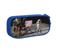 Astuccio portapenne con cerniera, grande capacità, con motivo astronauta sulla luna, per scuola, ufficio e viaggi, Blu, Taglia unica, Organizer per borse