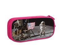 Astuccio portapenne con cerniera, grande capacità, con motivo astronauta sulla luna, per scuola, ufficio e viaggi, rosa, Taglia unica, Organizer per borse