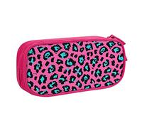 Astuccio portapenne con cerniera, grande capacità, per scuola, ufficio e viaggi, motivo leopardato turchese, rosa, Taglia unica, Organizer per borse