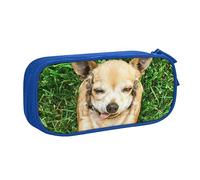 Astuccio portapenne con cerniera, rosa con cane chihuahua, grande capacità, per scuola, ufficio e viaggi, Blu, Taglia unica, Organizer per borse