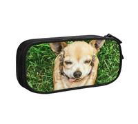 Astuccio portapenne con cerniera, rosa con cane chihuahua, grande capacità, per scuola, ufficio e viaggi, Nero , Taglia unica, Organizer per borse