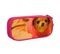 Astuccio portapenne con chihuahua depresso, astuccio con cerniera, colore rosa, grande capacità, per scuola, ufficio e viaggi, rosa, Taglia unica, Organizer per borse