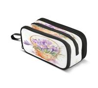 Astuccio portapenne con fiori viola, grande capacità, per ragazzi e ragazze, astuccio a 3 scomparti, per studenti, cancelleria, organizer per scuola, ufficio, lavoro, Fiori viola nel cestino, Taglia