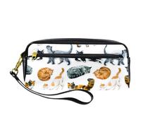 Astuccio portapenne con gatti che dormono e camminano, in pelle PU, con cerniera, per ragazzi e ragazze, per scuola e ufficio