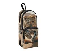 Astuccio portapenne con leopardo che corre nel deserto, grande capacità, con scomparto per studenti, a forma di zaino, organizer per cancelleria, astuccio per matite e pennarelli, per scuola, ufficio,