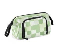 Astuccio portapenne con motivo a scacchi verde chiaro e bianco, grande capacità, con cerniera, per adolescenti, università, estuche para lapices