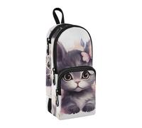 Astuccio portapenne con piccolo gatto e fiore, grande capacità, con scomparto per studenti, a forma di zaino, organizer per cancelleria, astuccio per matite e pennarelli, per scuola, ufficio, lavoro,