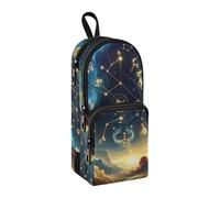 Astuccio portapenne con scritta in inglese "The Twelve Zodiac Stars in the Night Sky", grande capacità, con scomparto per studenti, a forma di zainetto, organizer per cancelleria, per scuola, ufficio,