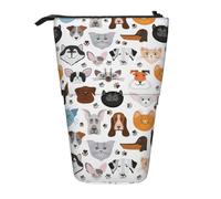 Astuccio portapenne con stampa di cane e gatto in stile cartone animato, regolabile, per ufficio, viaggi, organizer multifunzionale per cancelleria
