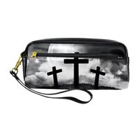 Astuccio portapenne con tre croci su Spooky Hill, astuccio in pelle PU con cerniera per ragazzi e ragazze, articoli per la scuola e l'ufficio