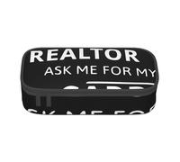 Astuccio portapenne di grande capacità, con scritta "I'm A Realtor Ask Me", astuccio per cancelleria per studenti, organizer da scrivania con cerniera liscia, astuccio portatile per scuola e ufficio,