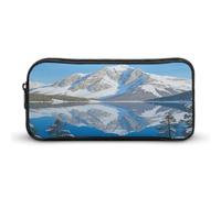 Astuccio portapenne di grande capacità con stampa di montagne innevate e riflessi sul lago. Borsa portaoggetti per cancelleria da ufficio. Può essere utilizzata come astuccio per matite. Accessori per
