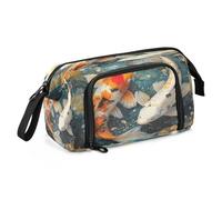 Astuccio portapenne di grande capacità, in tela, per trucchi, penne, per ufficio, università, scuola, bambini, adolescenti, studenti, due pesci colorati, Due Pesci Colorati, Taglia unica, Cartoni