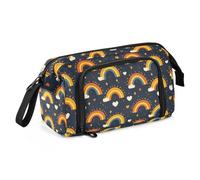 Astuccio portapenne di grande capacità, in tela, per trucchi, penne, per ufficio, università, scuola, bambini, adolescenti, studenti, motivo nuvole, cuori e stelle arcobaleno, Modello Nuvole