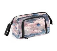 Astuccio portapenne di grande capacità, in tela, per trucchi, penne, per ufficio, università, scuola, bambini, adolescenti, studenti, con geco rosa