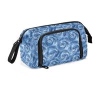 Astuccio portapenne di grande capacità, in tela, per trucchi, penne, per ufficio, università, scuola, bambini, adolescenti, studenti, blu, bianco, nero, turbini, tie-dye, Blu Bianco Nero Turbinii