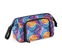 Astuccio portapenne di grande capacità, in tela, per trucchi, penne, per ufficio, università, scuola, bambini, adolescenti, studenti, motivo tie-dye viola, Motivo viola tie dye, Taglia unica, Cartoni