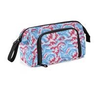 Astuccio portapenne di grande capacità, in tela, per trucchi, penne, per ufficio, università, scuola, bambini, adolescenti, studenti, tie-dye, motivo blu, Fantasia Blu Tie Dye, Taglia unica, Cartoni