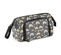 Astuccio portapenne di grande capacità, in tela, per trucchi, penne, per ufficio, università, scuola, bambini, adolescenti, studenti, motivo nuvole, cuori arcobaleno, Cuori Arcobaleno Nuvola, Taglia