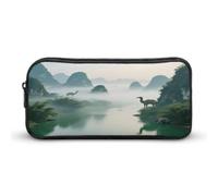 Astuccio portapenne di grande capacità, motivo: nebbia mattutina tra montagne e acque, stampato, borsa portaoggetti per cancelleria da ufficio, può essere utilizzato come astuccio portapenne, accessor