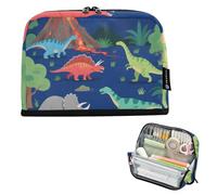 Astuccio portapenne di grande capacità, organizer espandibile per donne, materiale scolastico carino cartone animato dinosauro blu navy vulcano