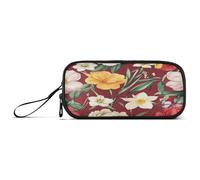 Astuccio portapenne di grande capacità, per ragazze adolescenti, con scomparto per fiori, peonie, portulaca, grandiflora, narciso, rosso
