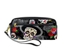 Astuccio portapenne Dia de Los Muertos Day of The Dead Sugar Skulls portapenne in pelle PU con cerniera per ragazzi ragazze scuola e ufficio forniture