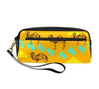 Astuccio portapenne disegnato a mano con cammelli egiziani, astuccio in pelle PU con cerniera, per ragazzi e ragazze, articoli per la scuola e l'ufficio