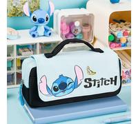 Astuccio portapenne Disney Stitch, grazioso design 3D Stitch, capiente doppio strato, materiale in poliestere impermeabile, cerniera liscia e fessure elastiche per penne, tasca laterale nascosta, ganc