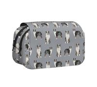 Astuccio portapenne grigio semplice con motivo a forma di cane pastore australiano blu merle, organizer portatile per cancelleria a doppio strato