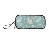 Astuccio portapenne in nylon con coniglietti con fiori blu, grande capacità, cancelleria scolastica per bambini