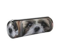 Astuccio portapenne in pelle, astuccio porta cosmetici portatile con cerniera argentata,Carino Shih Tzu