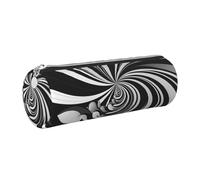 Astuccio portapenne in pelle con cerniera, portapenne estetico bianco nero con design a vortice, per donne e uomini, astuccio multiuso da viaggio per cosmetici da lavoro e ufficio, Argento, Taglia