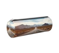 Astuccio portapenne in pelle con cerniera, portapenne estetico con paesaggio desertico, per donne e uomini, realizzato a mano, multifunzionale, da viaggio, per cosmetici, lavoro, ufficio, Argento