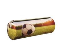Astuccio portapenne in pelle con cerniera, portapenne estetico con pallone da calcio su un campo, astuccio per donne e uomini, realizzato a mano, multifunzionale, da viaggio, per cosmetici, per lavoro