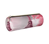 Astuccio portapenne in pelle con cerniera, portapenne estetico rosa con paesaggio Torre Eiffel, per donne e uomini, realizzato a mano, multifunzionale, da viaggio, per cosmetici, lavoro, ufficio, Oro