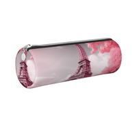 Astuccio portapenne in pelle con cerniera, portapenne estetico rosa con paesaggio Torre Eiffel, per donne e uomini, realizzato a mano, multifunzionale, da viaggio, per cosmetici, lavoro, ufficio