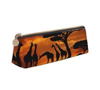 Astuccio portapenne in pelle con giraffa sotto l'albero in Africa, design sottile, con cerniera metallica, formato tascabile, per studenti, ufficio, università, scuola media, bianco, Taglia unica, Set