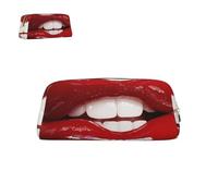 Astuccio portapenne in pelle con grafica carina e labbra rosse, con cerniera, portapenne portatile, impermeabile, grazioso astuccio portapenne per ufficio