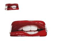 Astuccio portapenne in pelle con grafica carina e labbra rosse, con cerniera, portapenne portatile, impermeabile, grazioso astuccio portapenne per ufficio